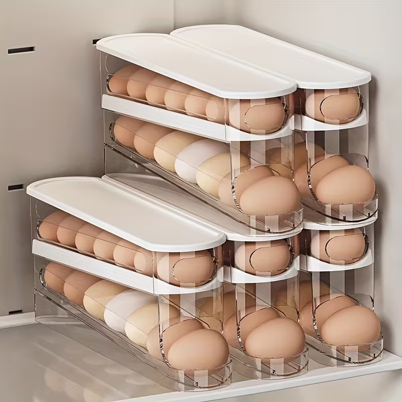 Automatic Rolling Double-Layer Egg Organizer for Refrigerator