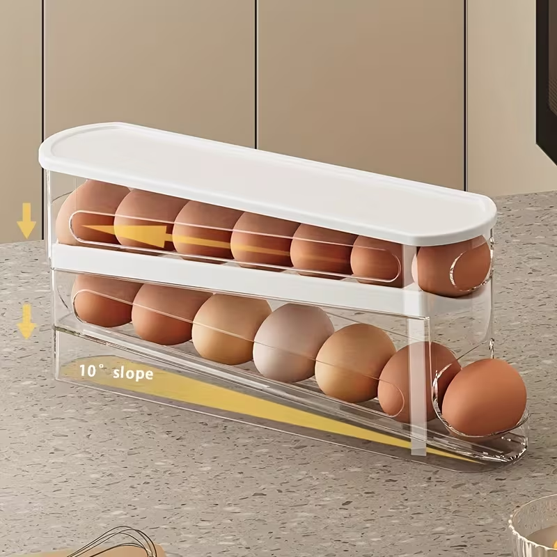 Automatic Rolling Double-Layer Egg Organizer for Refrigerator