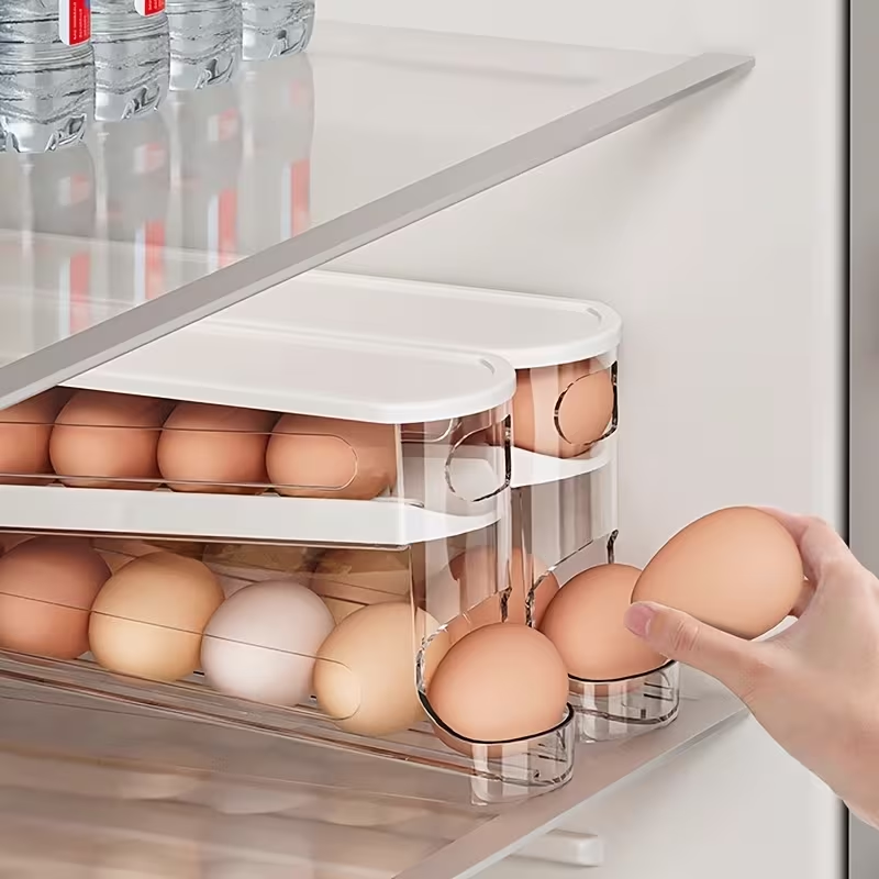 Automatic Rolling Double-Layer Egg Organizer for Refrigerator